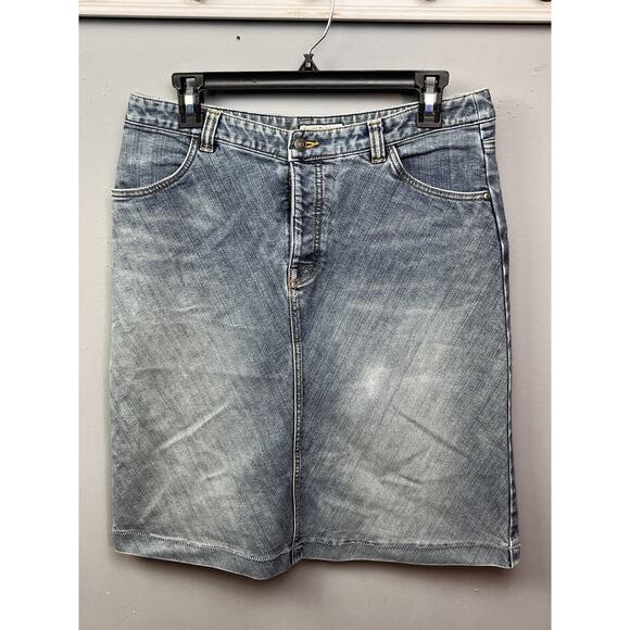 Royal Robbins Jean Skirt Womens 10 Blue Denim Pockets‎ Vintage 90s Modest Casual - Picture 1 of 8